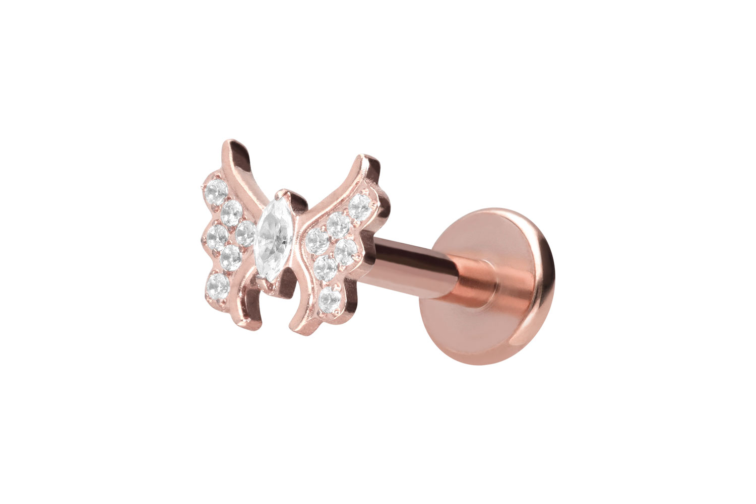 Titan Labret Piercing mit Innengewinde KRISTALLSCHMETTERLING